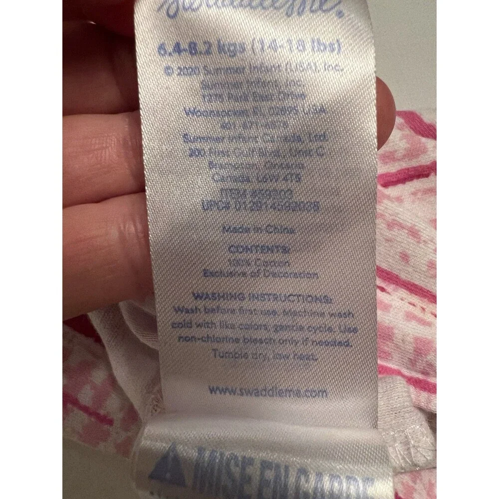 SwaddleMe Wearable Blanket Sleep Sack Pink/White Zip Front Size L Cotton